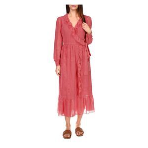 MICHAEL MICHAEL KORS Womens Belted With Scarf Cuffed Sleeve Midi Wrap Dress